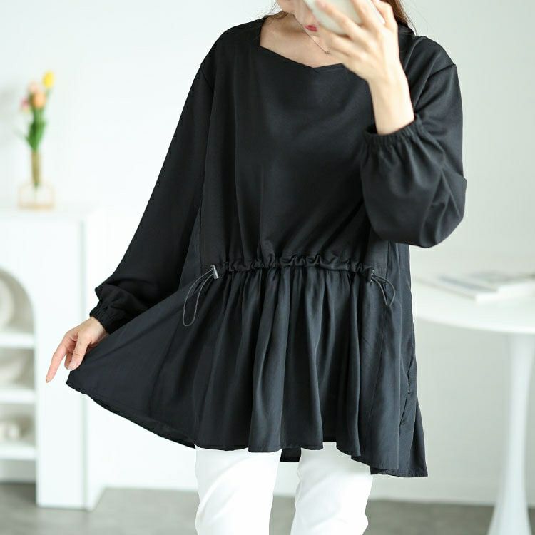 大きいサイズ レディース フロントドロストフェイクレイヤードチュニック　fem-513