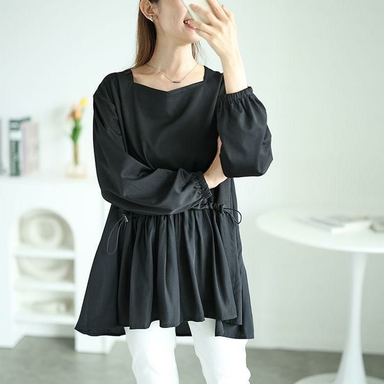 大きいサイズ レディース フロントドロストフェイクレイヤードチュニック　fem-513 ブラック