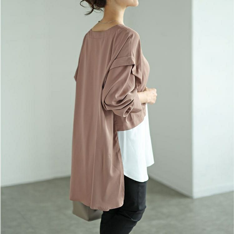 大きいサイズ レディース フェイクレイヤード肩デザインチュニック　fem-521 【メール便可】