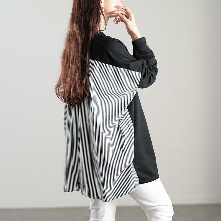 大きいサイズ レディース Vネックストライプ切り替えワイドカーディガン　fem-518 ブラック
