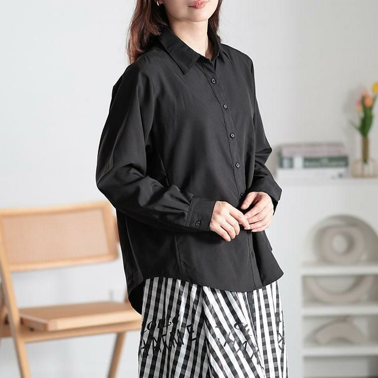 大きいサイズ レディース レギュラーカラーシャツ　fem-507 【メール便可】 ブラック
