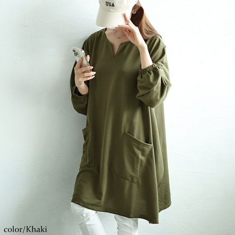 大きいサイズ レディース キーネックイレヘムチュニック　fem-509
