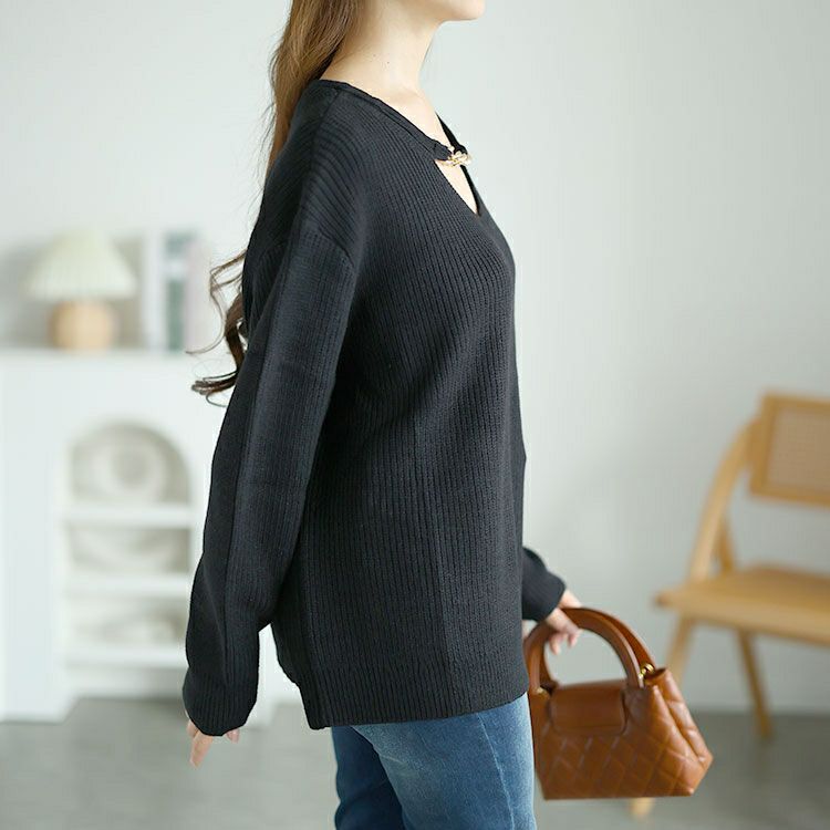 大きいサイズ レディース チェーン付きリブニット　goldy-1568