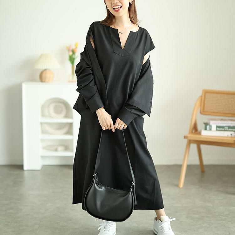 大きいサイズ レディース キーネックフレンチスリーブワンピース