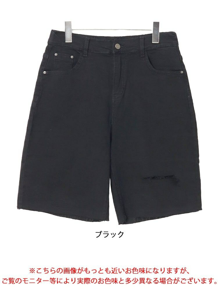大きいサイズ レディース カットアウトデニムハーフパンツ　goldy-1558