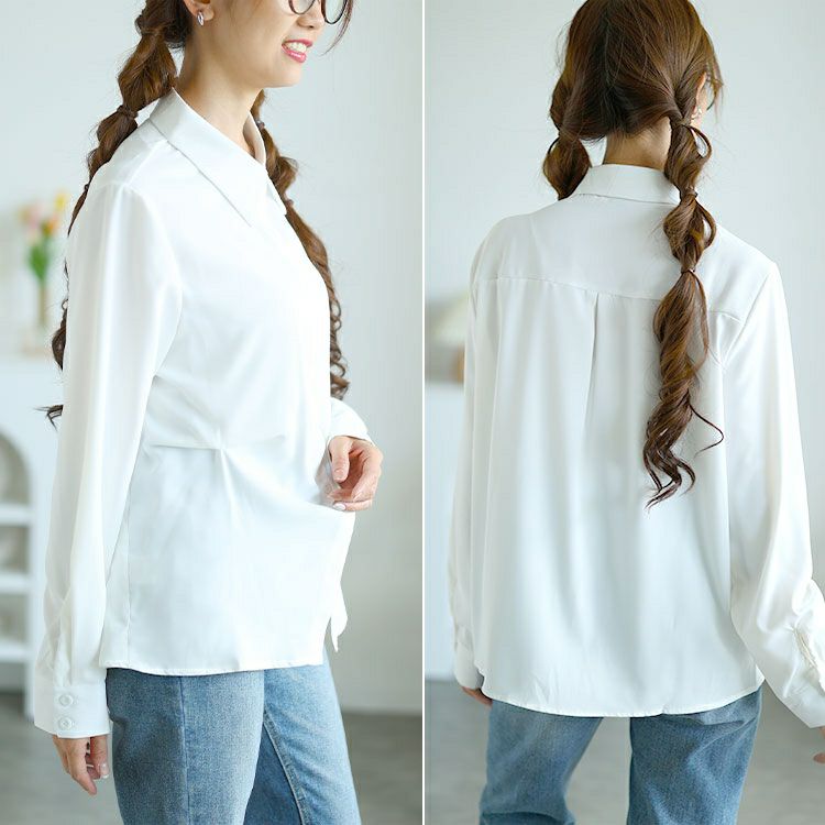 大きいサイズ レディース 長袖シャツ＆ニットベストセット　goldy-1553