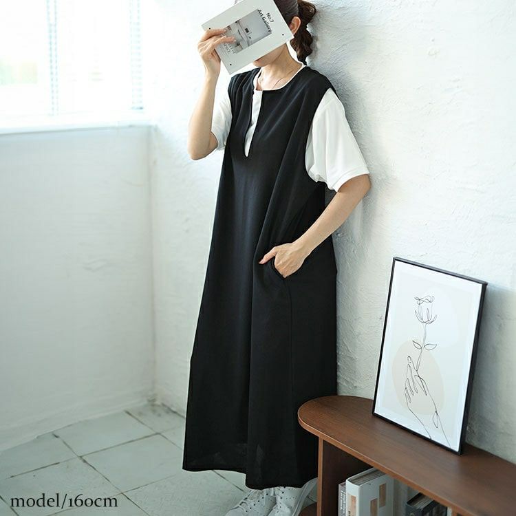 大きいサイズ レディース バックスリット深キーネックジャンパー