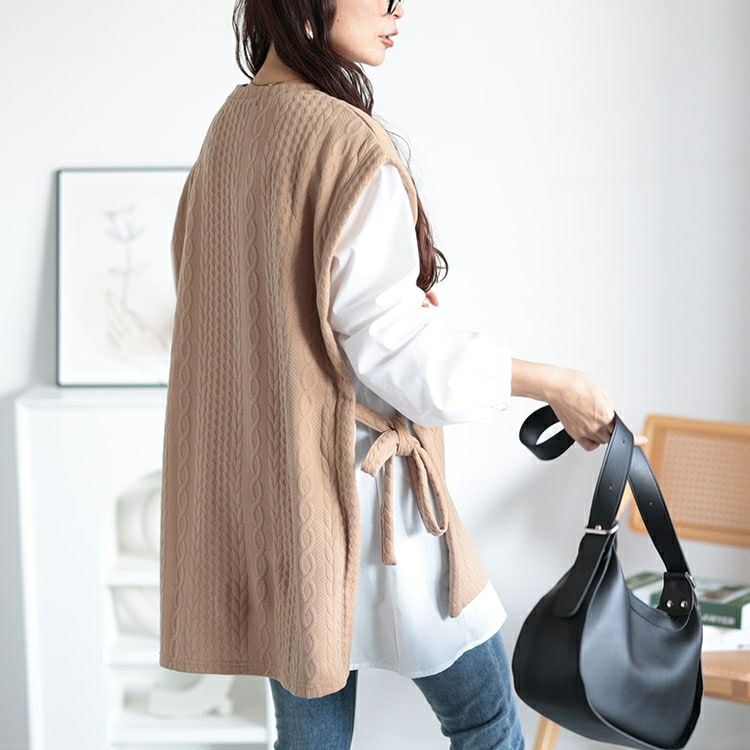 大きいサイズ レディース 脇リボンベスト重ね着風チュニック　plan-260508