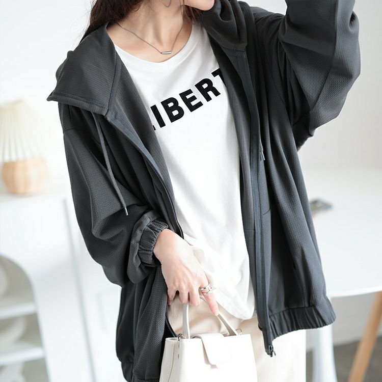 大きいサイズ レディース UVカットフルジップボリュームパーカー　map-32