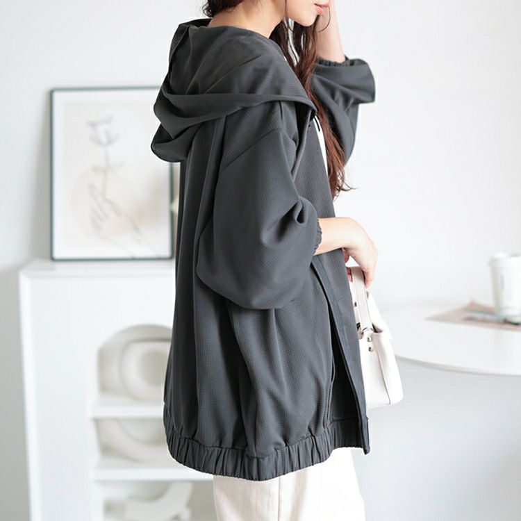 大きいサイズ レディース UVカットフルジップボリュームパーカー　map-32