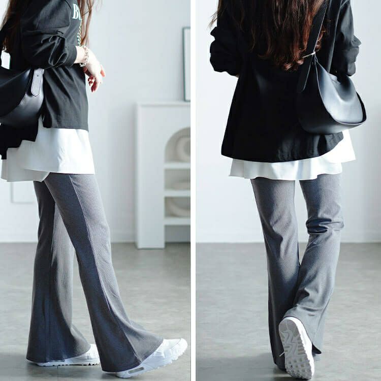 大きいサイズ レディース ストレッチテレコフレアパンツ　maru-30073