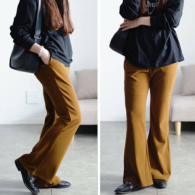 大きいサイズ レディース ストレッチテレコフレアパンツ　maru-30073