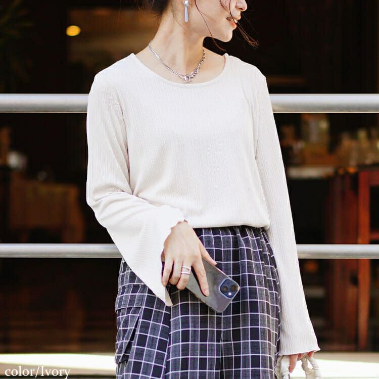 大きいサイズ レディース ランダムテレコフレアスリーブメロウトップス　maru-30072 【メール便可】