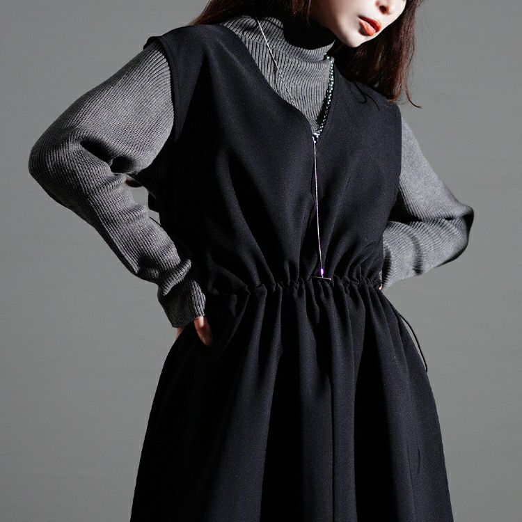 大きいサイズ レディース ドロストVネックジャンパースカート　nw-24032