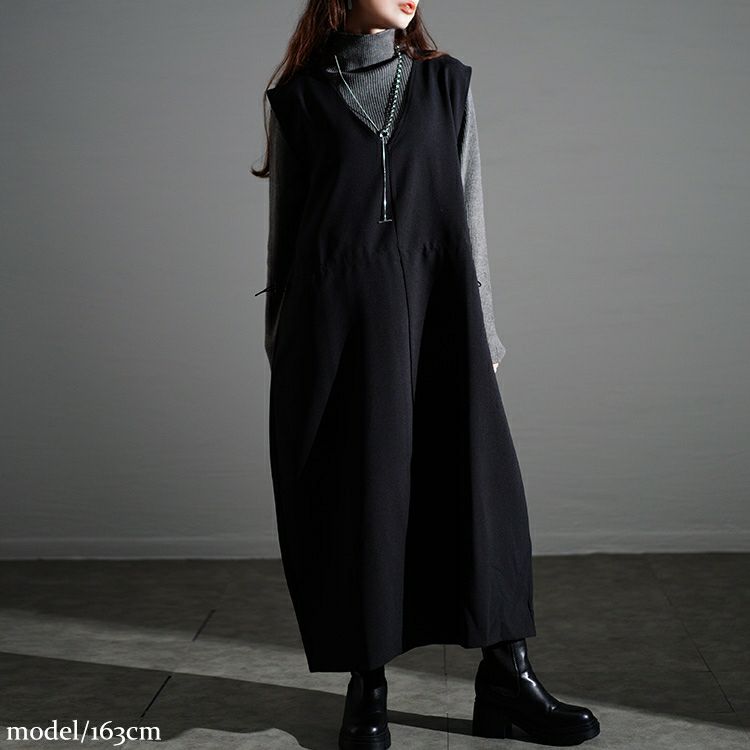 大きいサイズ レディース ドロストVネックジャンパースカート　nw-24032