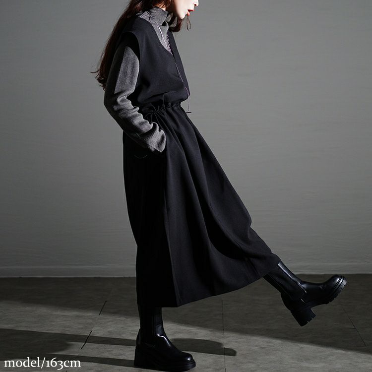 大きいサイズ レディース ドロストVネックジャンパースカート　nw-24032