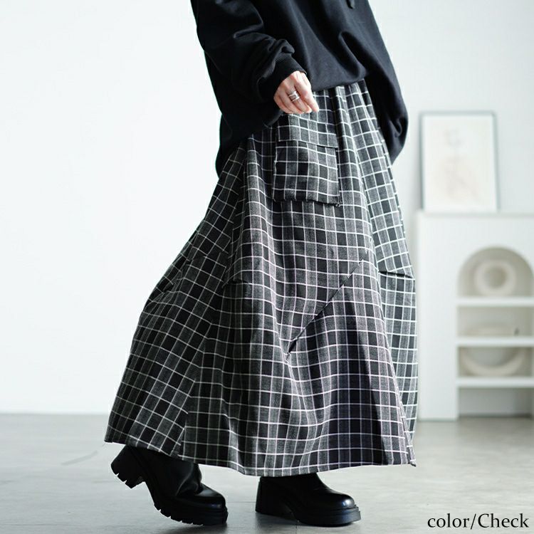 大きいサイズ レディース アシメ切り替えチェックスカート sw-0666