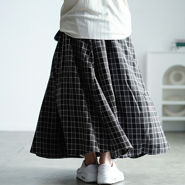 大きいサイズ レディース アシメ切り替えチェックスカート　sw-0666