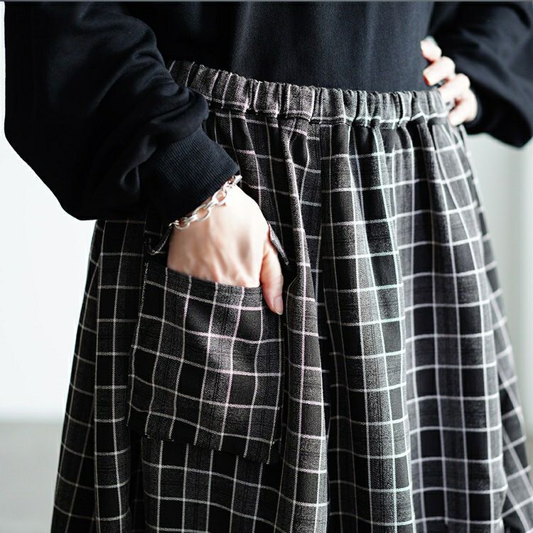 大きいサイズ レディース アシメ切り替えチェックスカート　sw-0666