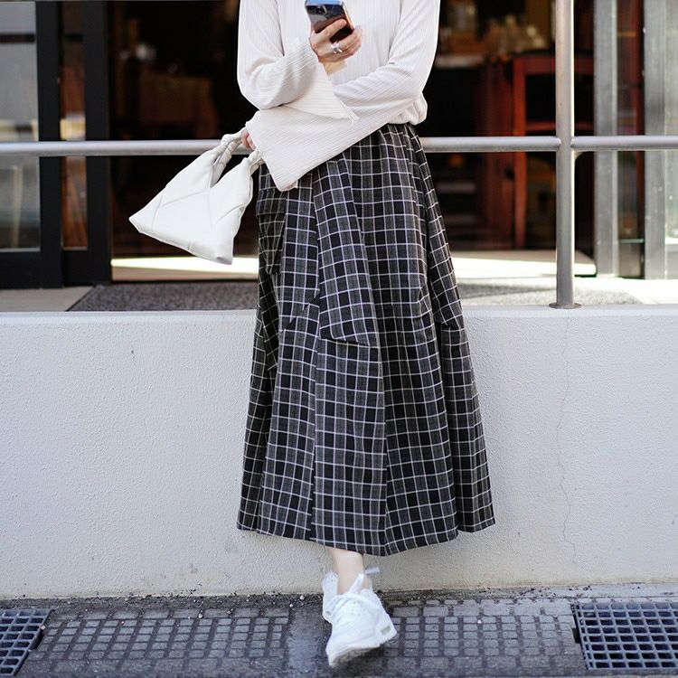 大きいサイズ レディース アシメ切り替えチェックスカート　sw-0666