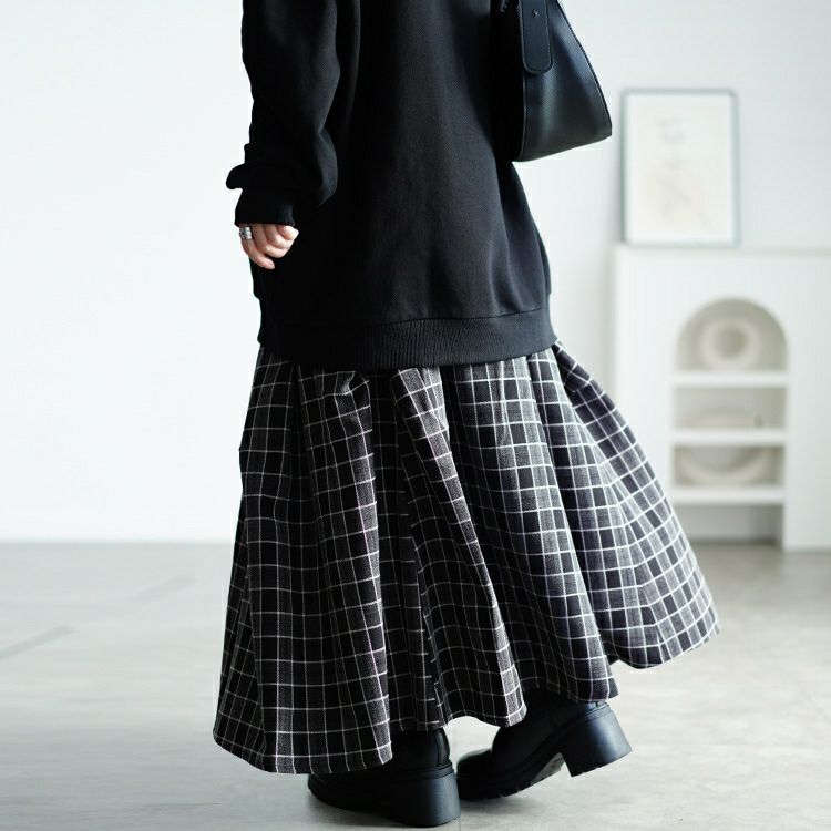 大きいサイズ レディース アシメ切り替えチェックスカート　sw-0666