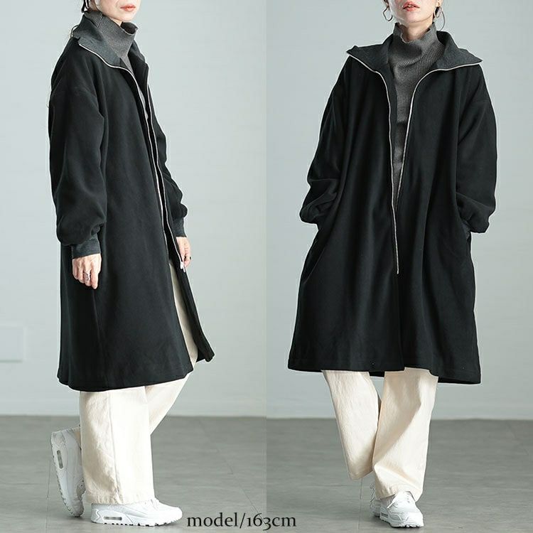 大きいサイズ レディース リブハイネックフリースZIPハーフコート maru