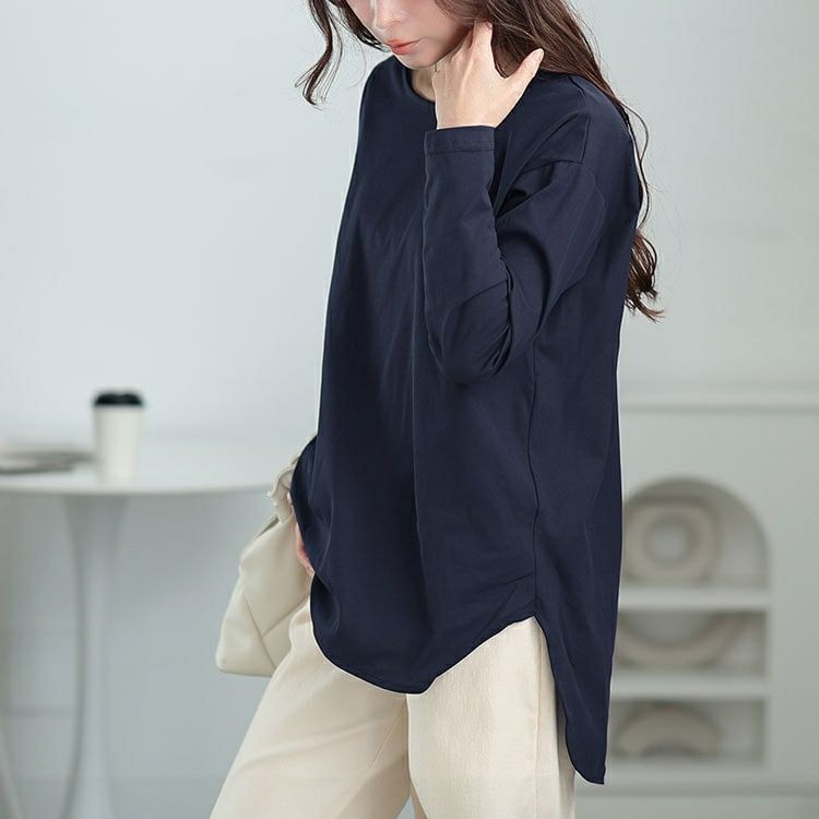 大きいサイズ レディース ラウンドヘムロングTシャツ　maru-30064