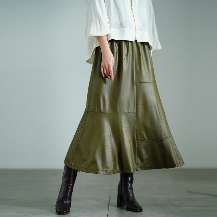 大きいサイズ レディース ストレッチフェイクレザーマーメイドスカート