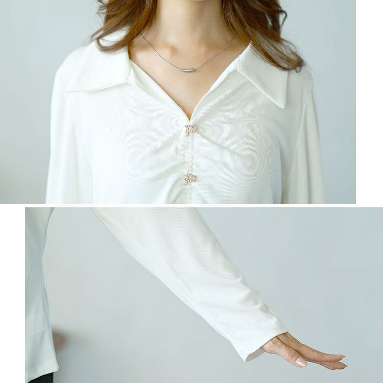 大きいサイズ レディース フェイクボタンスキッパーブラウス　goldy-1582