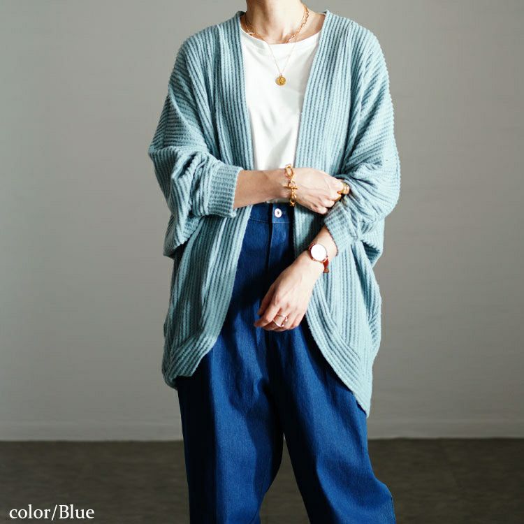 大きいサイズ レディース ワッフルニットドルマンカーディガン　cast-5548011