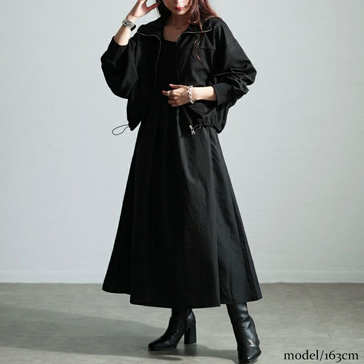 大きいサイズ レディース クロップドブルゾン＆異素材ノースリーブワンピース2点セット　nw-24029