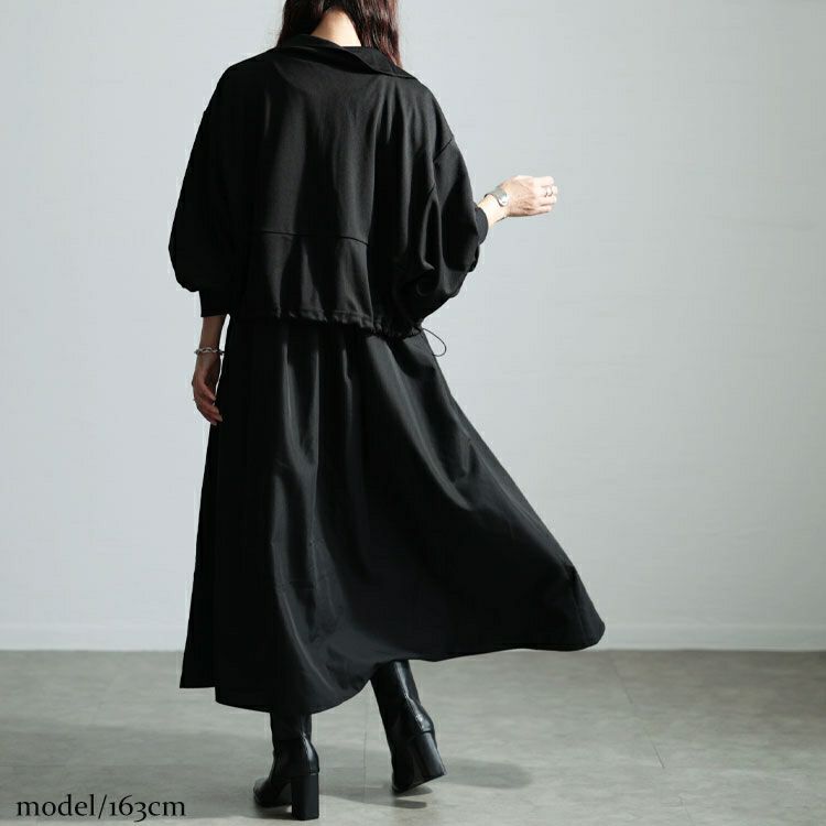 大きいサイズ レディース クロップドブルゾン＆異素材ノースリーブワンピース2点セット　nw-24029