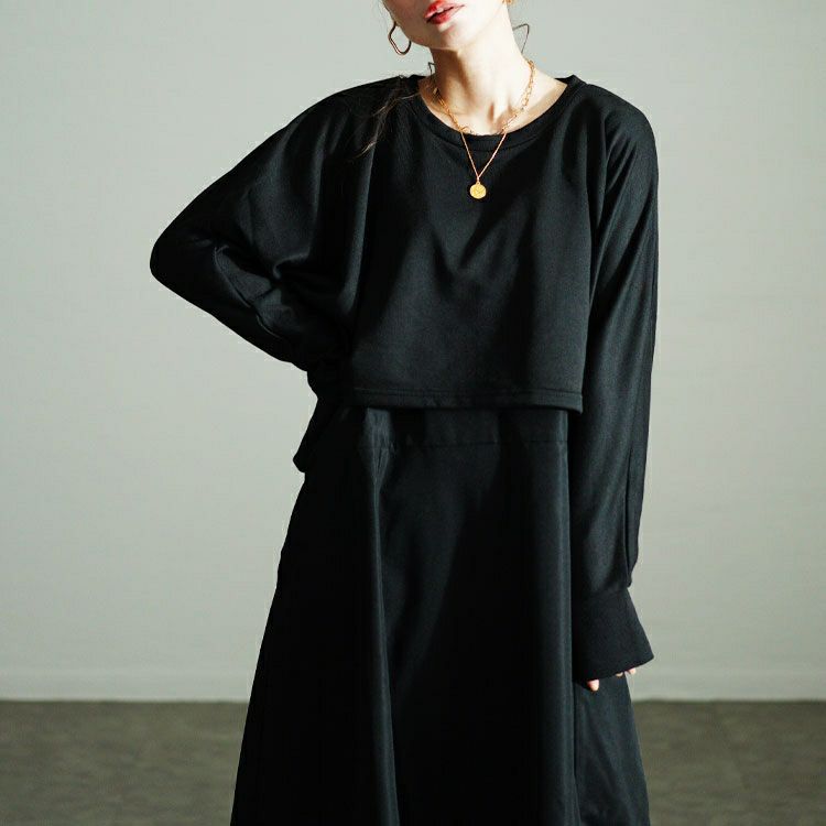 大きいサイズ レディース クロップドトップス＆フレアジャンパースカート2点セット　nw-24028