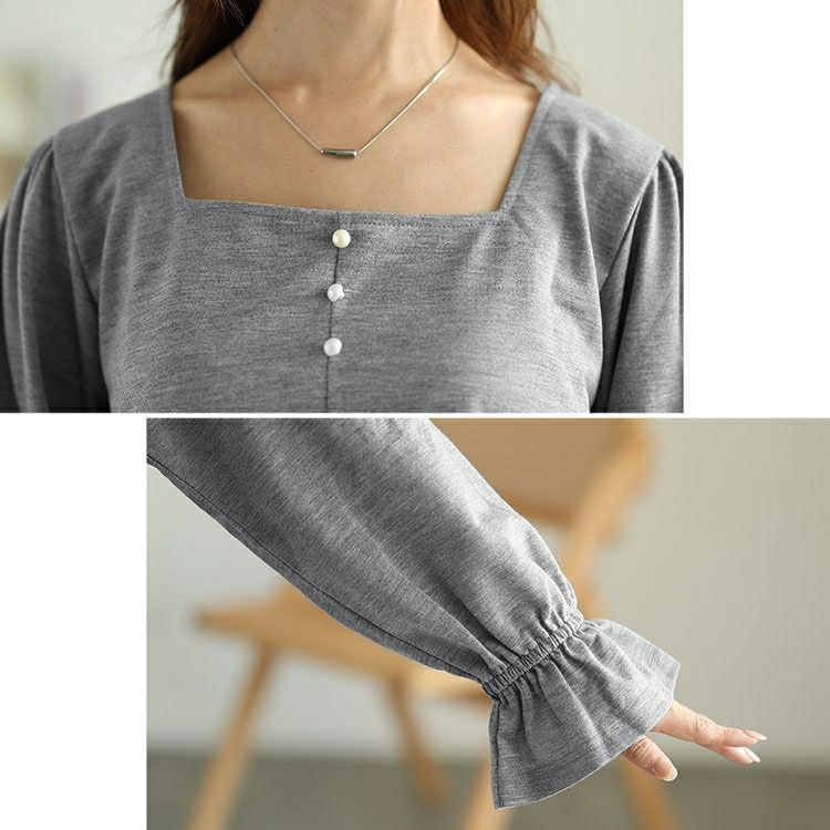 大きいサイズ レディース キャンディースリーブパールボタンカットソー　fem-535