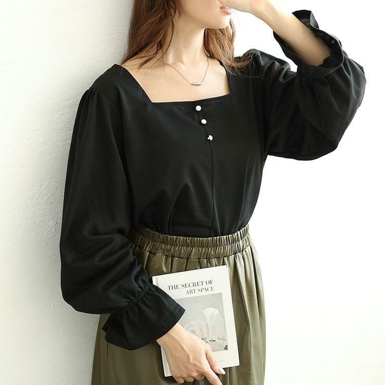 大きいサイズ レディース キャンディースリーブパールボタンカットソー　fem-535 ブラック