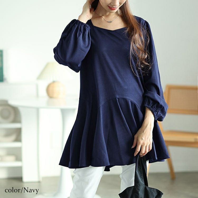 大きいサイズ レディース ダイヤモンドネックペプラムチュニック　fem-533