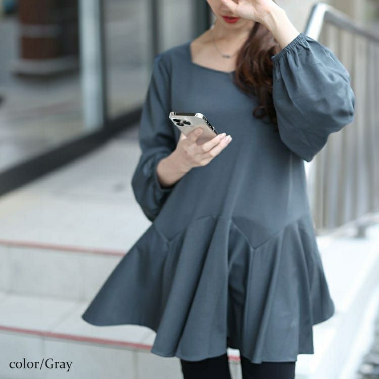 大きいサイズ レディース ダイヤモンドネックペプラムチュニック　fem-533