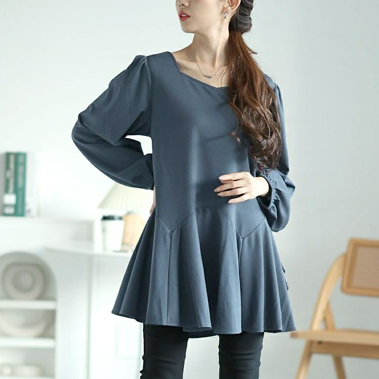 大きいサイズ レディース ダイヤモンドネックペプラムチュニック　fem-533