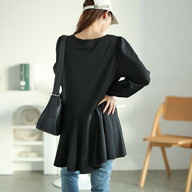 大きいサイズ レディース ダイヤモンドネックペプラムチュニック　fem-533