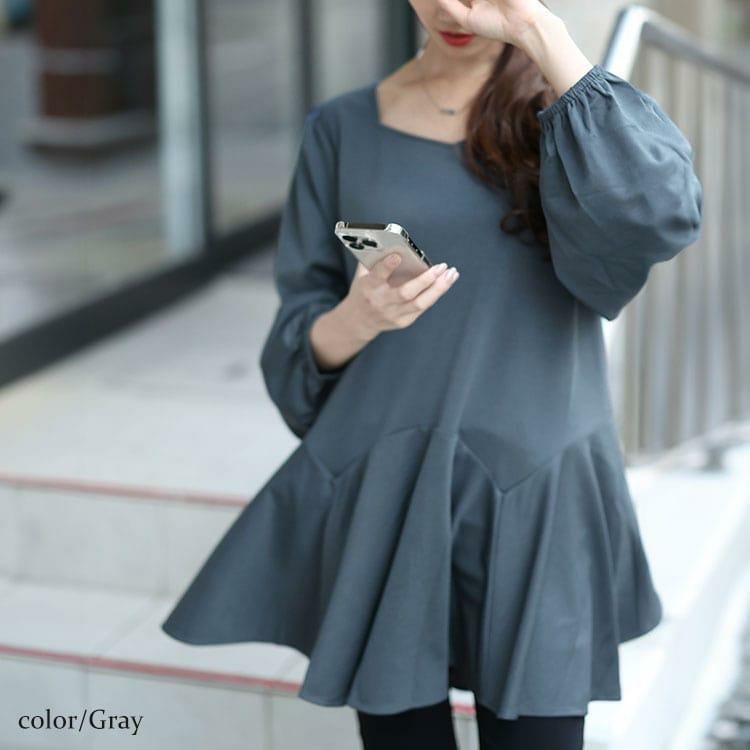 大きいサイズ レディース ダイヤモンドネックペプラムチュニック　fem-533 グレー