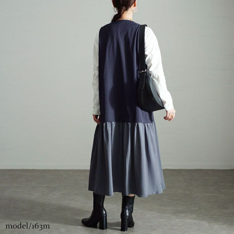 大きいサイズ レディース ドッキングベストノースリーブワンピース　fem-527