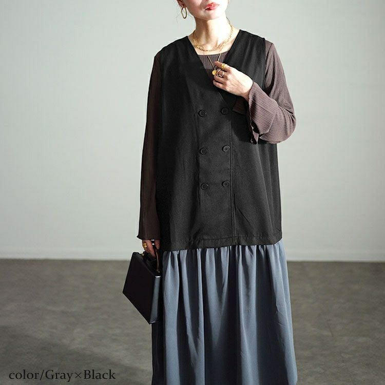 大きいサイズ レディース ドッキングベストノースリーブワンピース　fem-527