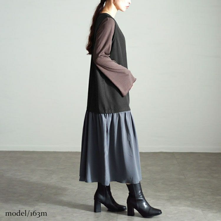 大きいサイズ レディース ドッキングベストノースリーブワンピース　fem-527