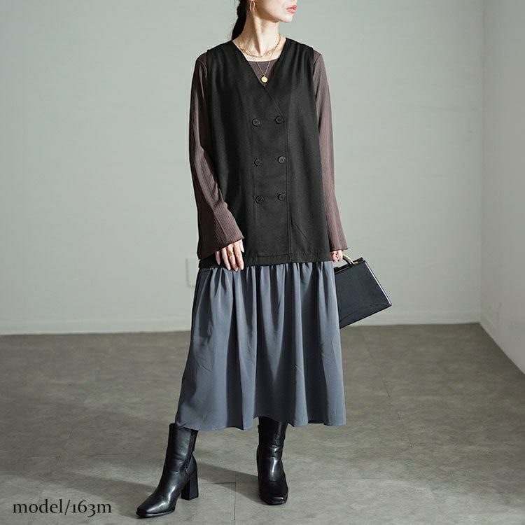 大きいサイズ レディース ドッキングベストノースリーブワンピース　fem-527