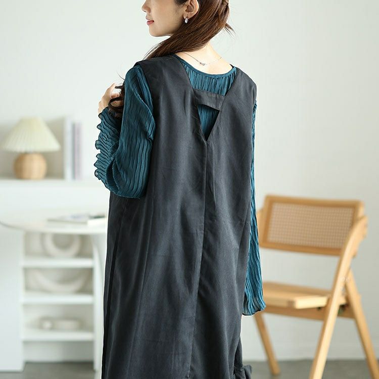 大きいサイズ レディース 深キーネックジャンパースカート　fem-532 【メール便可】