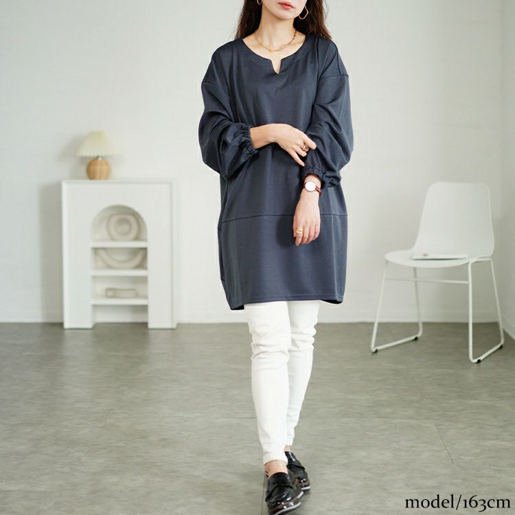大きいサイズ レディース キーネックコクーン切り替えチュニック　fem-522