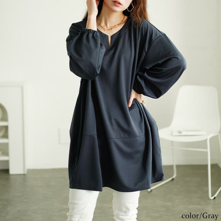 大きいサイズ レディース キーネックコクーン切り替えチュニック fem