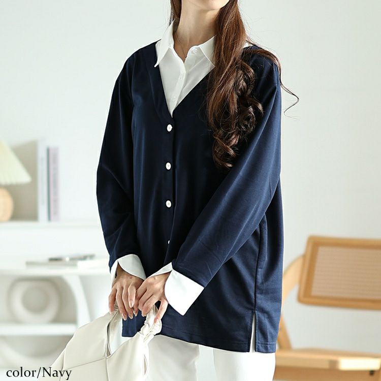 大きいサイズ レディース シャツフェイクカーディガン　fem-517