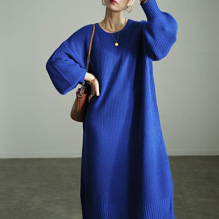 大きいサイズ レディース ボリュームスリーブニットワンピース sada