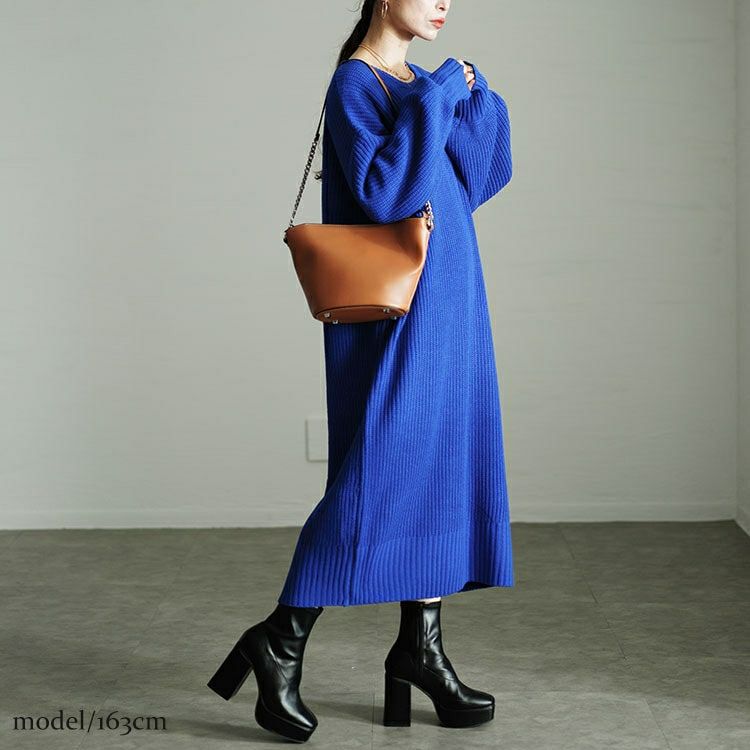 大きいサイズ レディース ボリュームスリーブニットワンピース　sada-6918